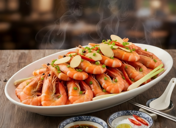 Tôm thẻ hấp gừng Lương Sơn Cảng