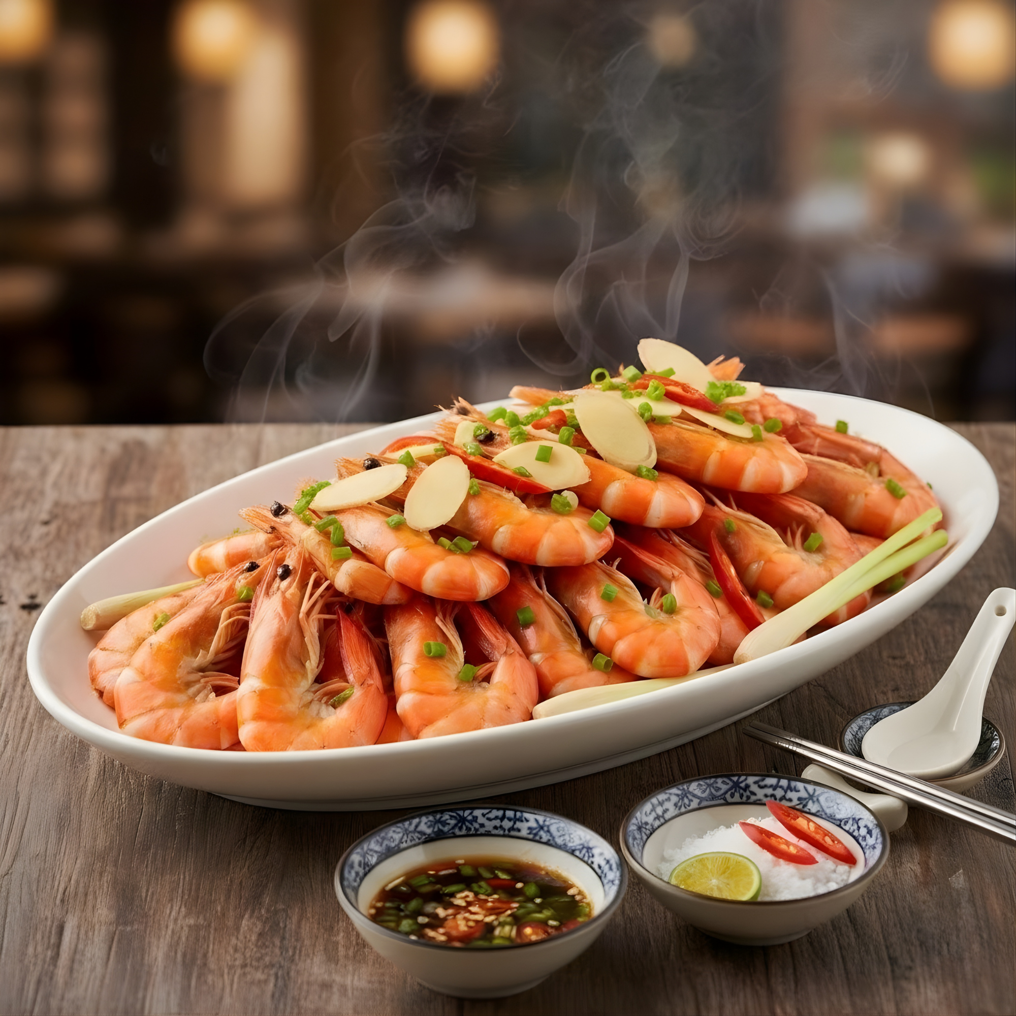 Tôm thẻ hấp gừng Lương Sơn Cảng