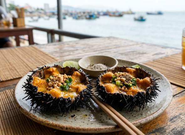 nhum bien cau gai grilled sea urchin